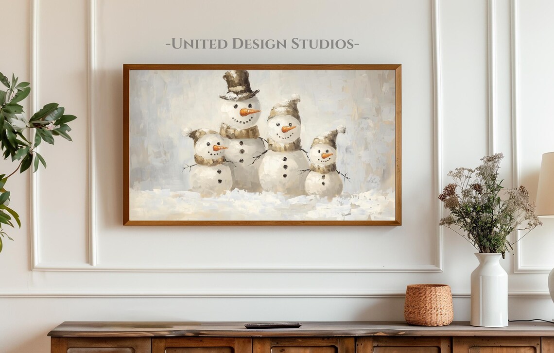 Christmas Snowman Oil Painting Art Print, Holiday - Image 3