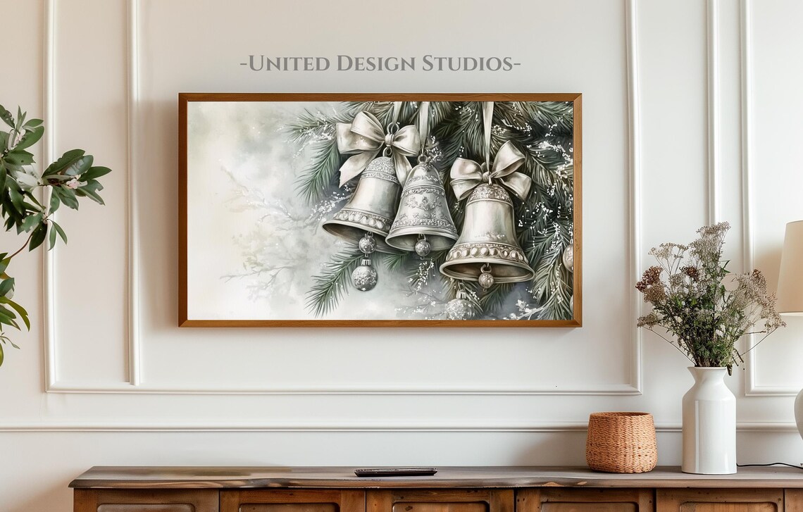 Christmas Bells and Tree Ornament Farmhouse Art Print - Image 3
