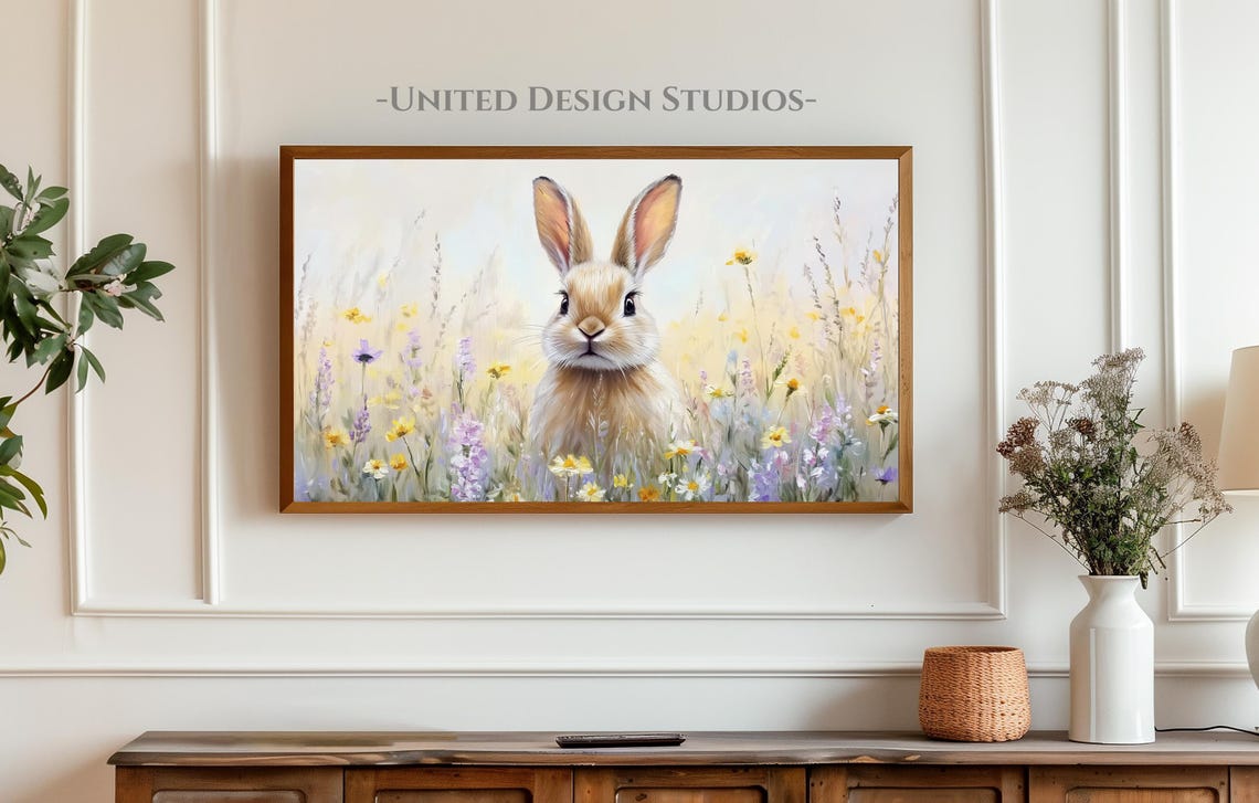 Cute Bunny In Wildflower Meadow Spring Easter Rabbit Wall Art - Image 5