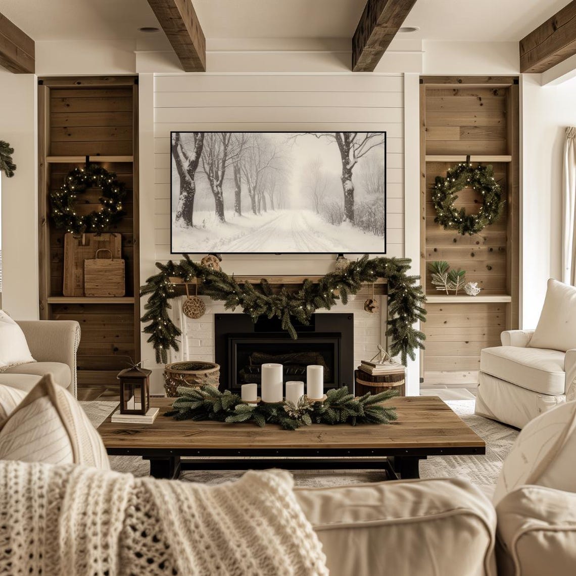 Frame Tv Winter Art Neutral Winter Painting Of Snowy Country Road Frame Tv Art Farmhouse Frame Tv Winter Art Holiday Frame Tv Art - Image 4