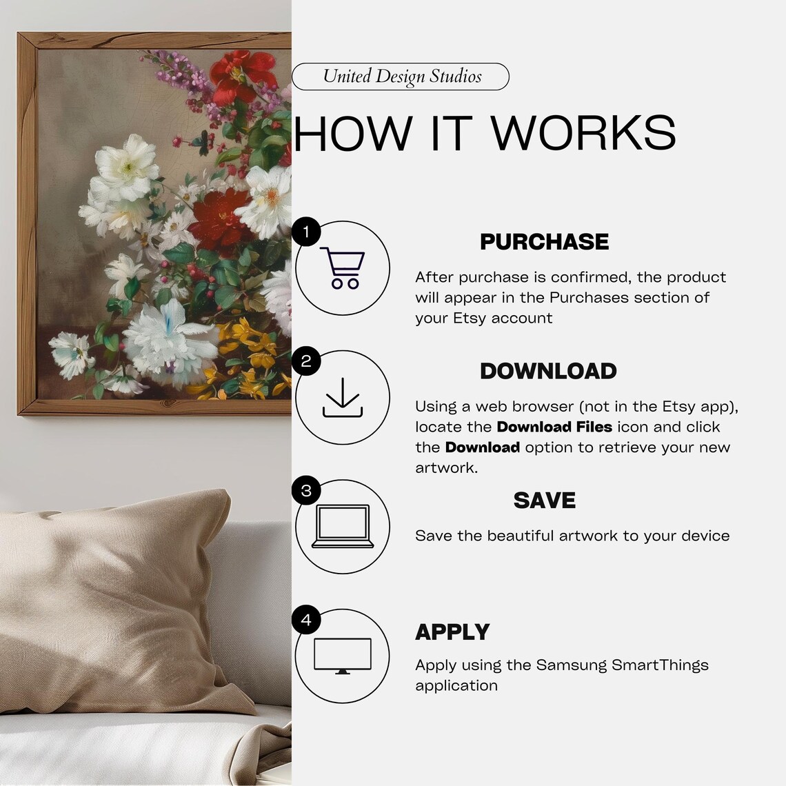 Valentines Day Frame Tv Art Floral Oil Painting Botanical Flowers Frame Tv Art Flower Bouquet Painting Baroque Frame Tv Art - Image 3