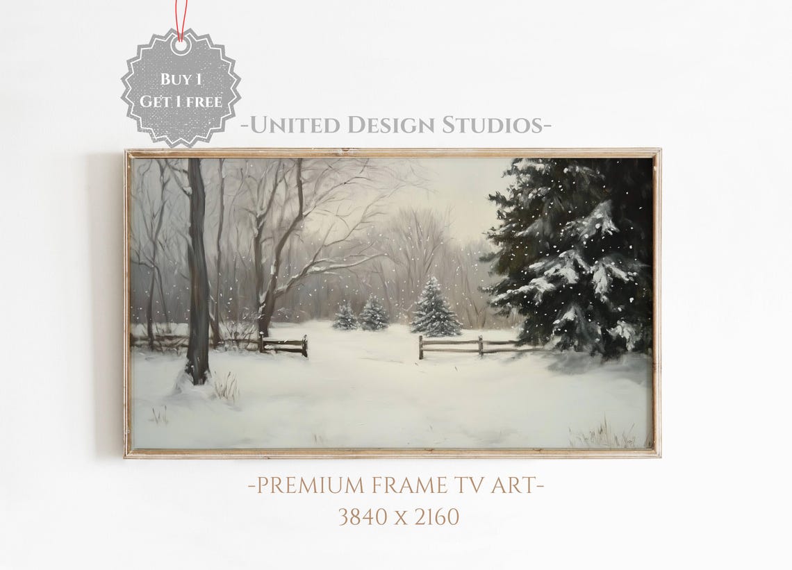 Frame Tv Winter Art Neutral Winter Christmas Country Landscape Painting Frame Tv Art Farmhouse Winter Christmas Landscape Tv Art
