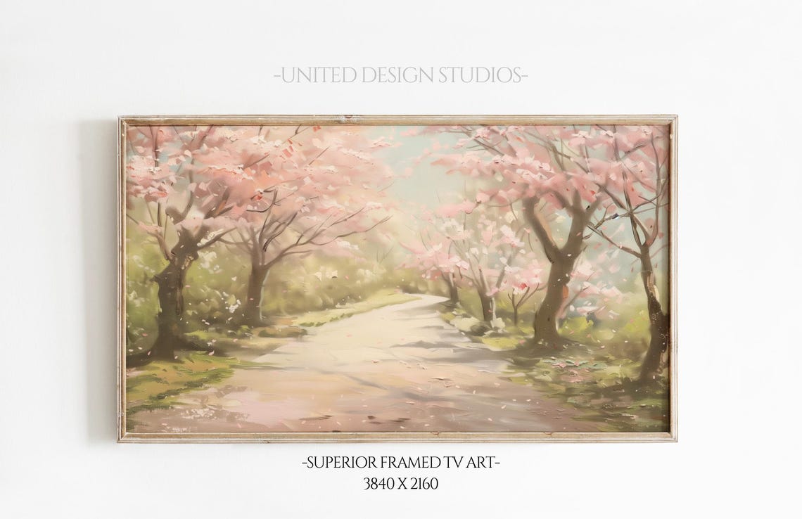 Cherry Blossom Trees Pink Petals Path Spring Painting Poster