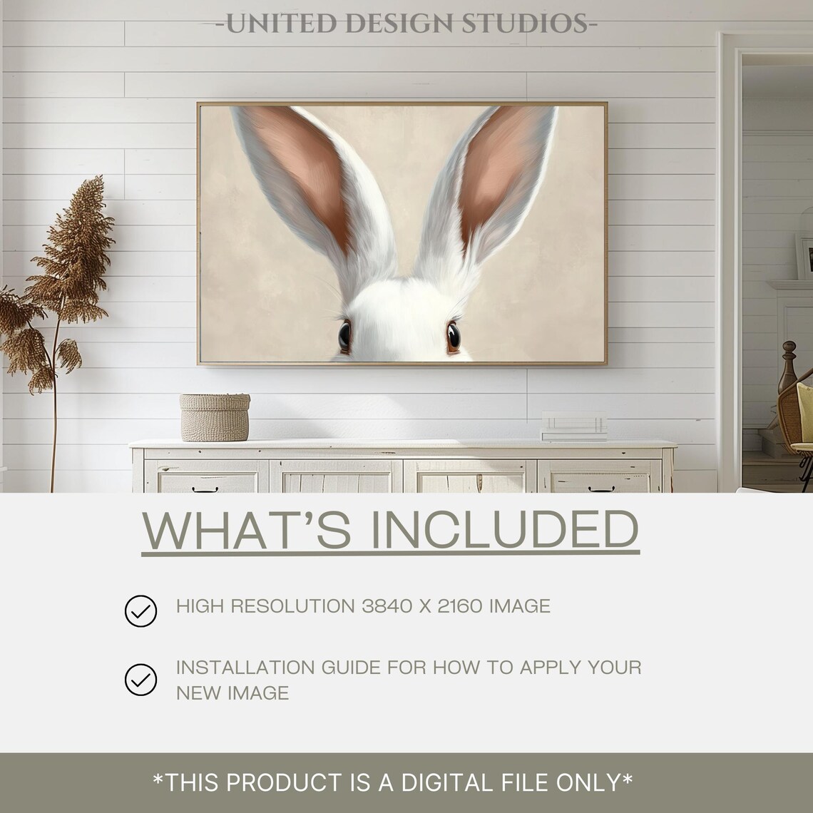 Easter Bunny Ears Art Print, Neutral Pastel Easter Decor - Image 2