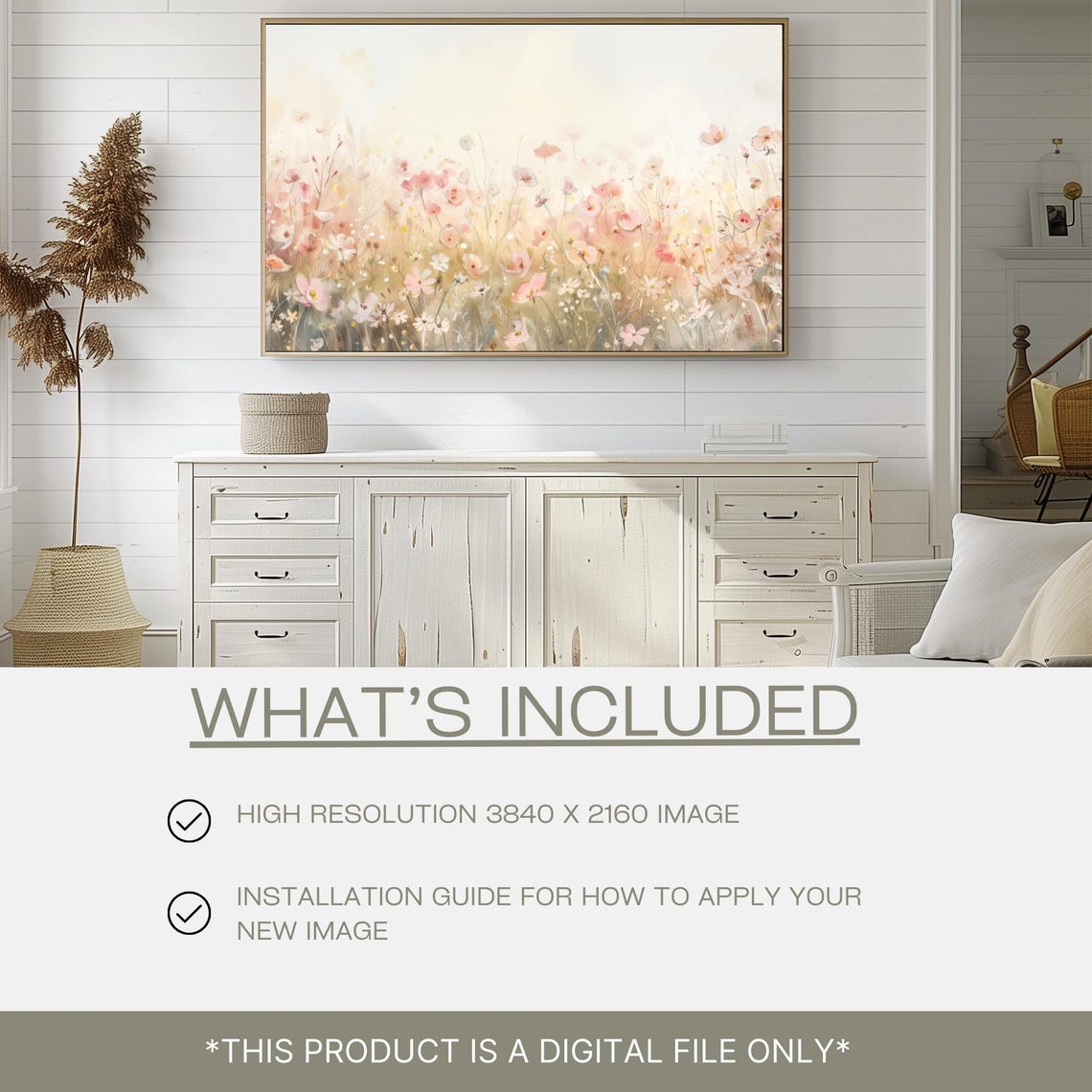 Blush Pink Wildflowers Delicate Spring Floral Field Wall Art - Image 3