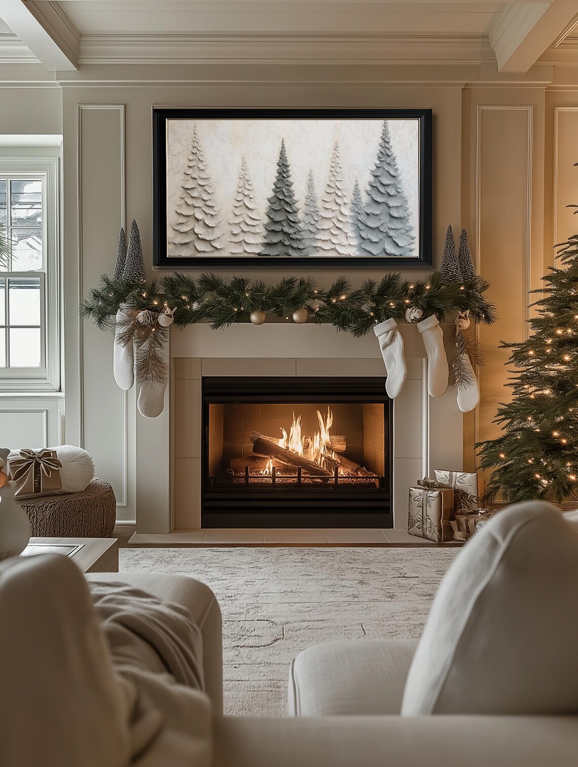 Neutral Abstract Christmas Tree Art Print - Image 2