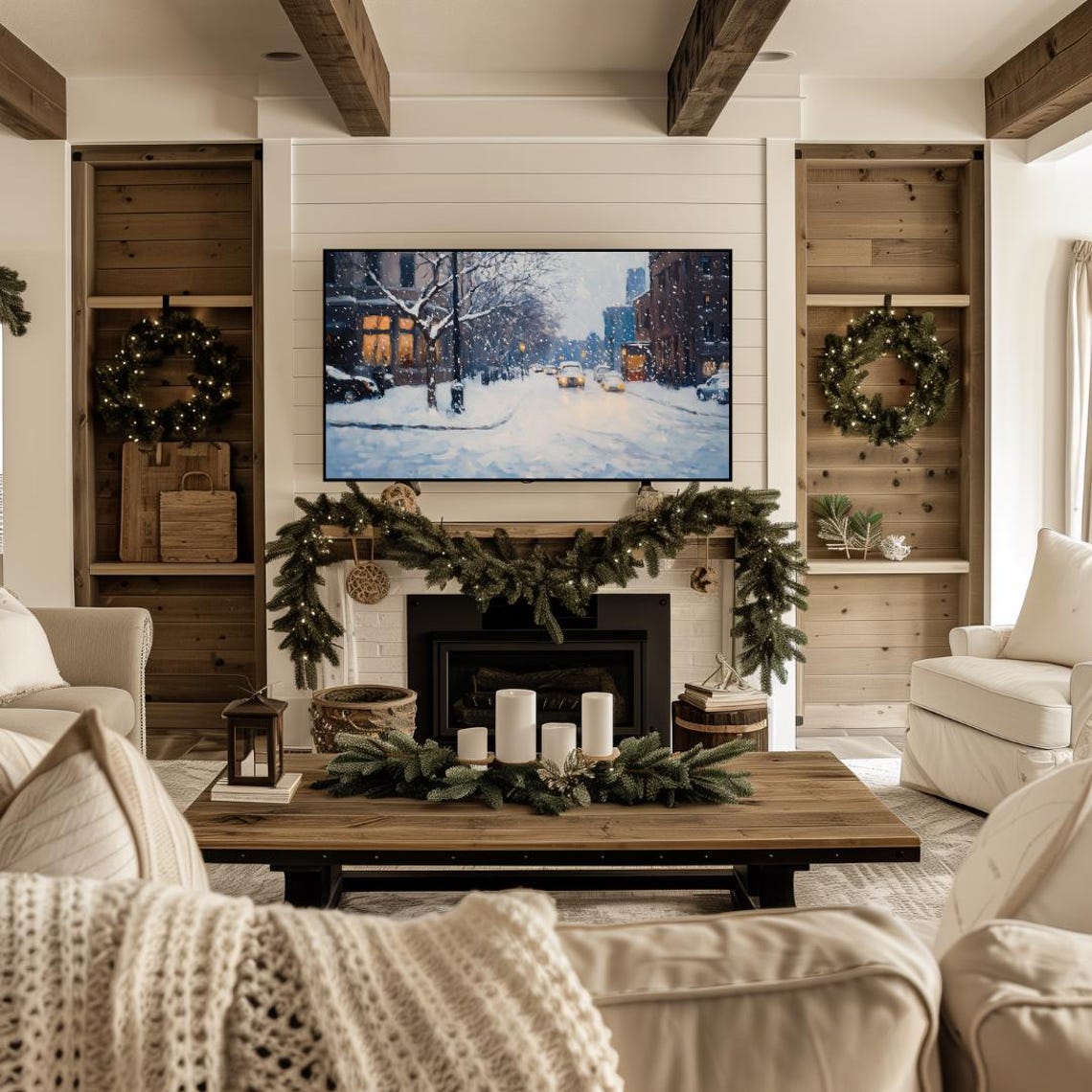 Frame Tv Winter Art Painting Of A City Winter Frame Tv Art New York Winter Holiday Frame Tv Art Snowy City Frame Tv Art - Image 4