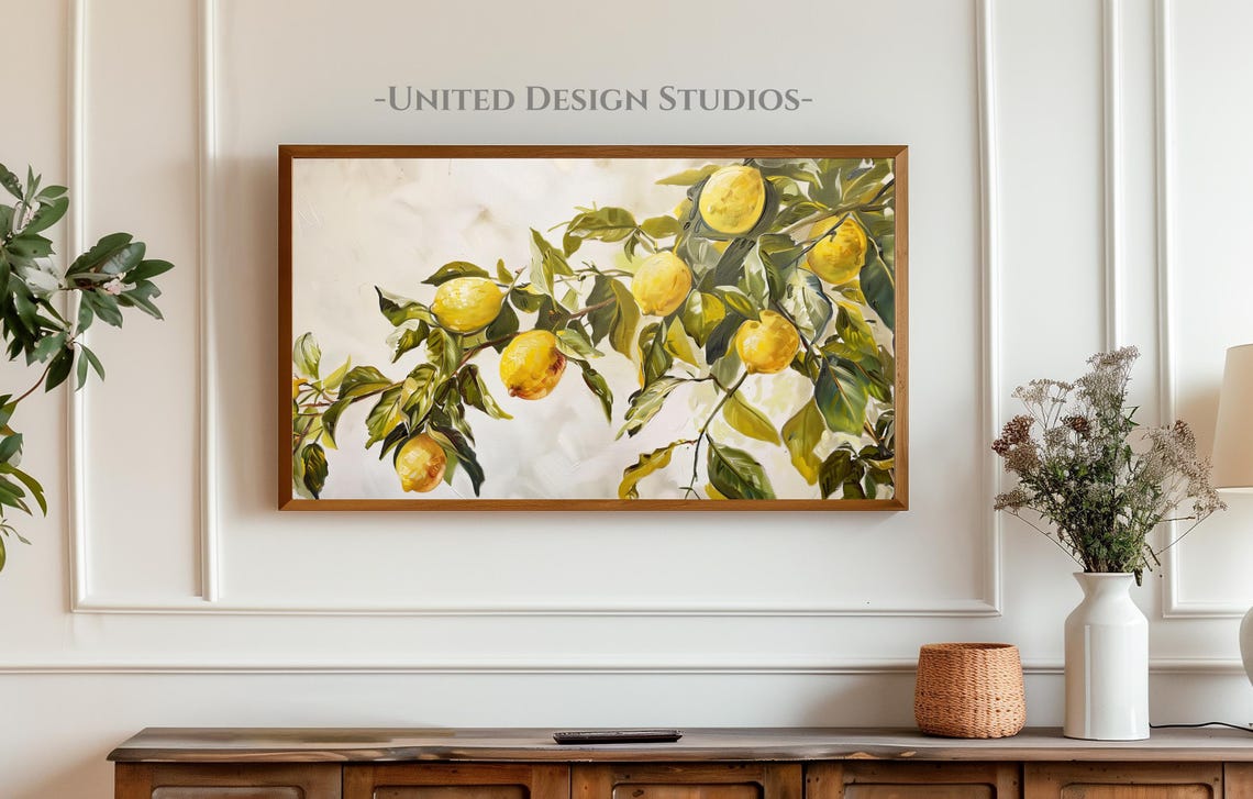 Lemon Tree Branch Watercolor Yellow Citrus Leaves Spring Wall Art - Image 4