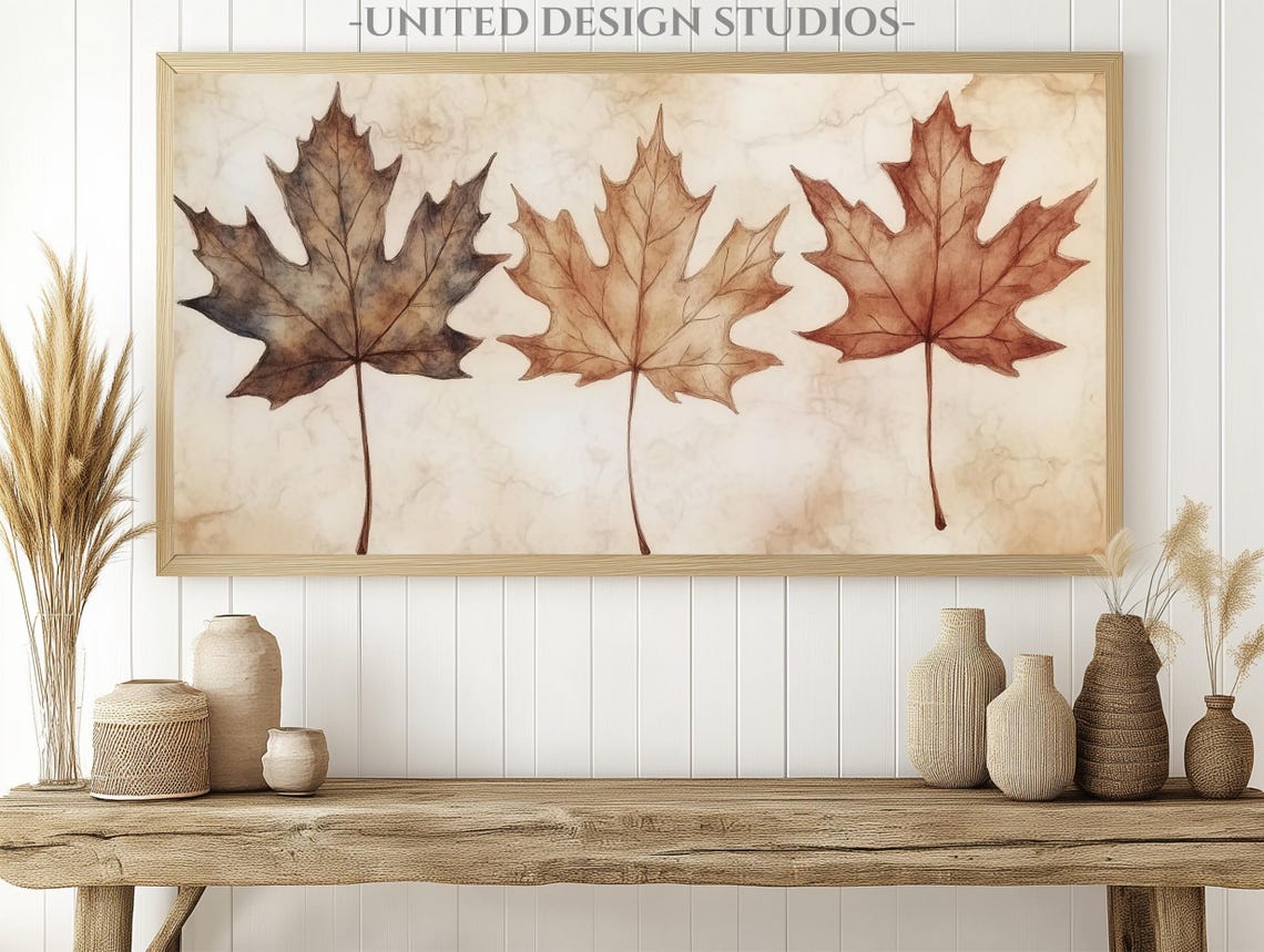 Maple Leaves Watercolor Rustic Botanical Autumn Frame TV Art Poster - Image 2