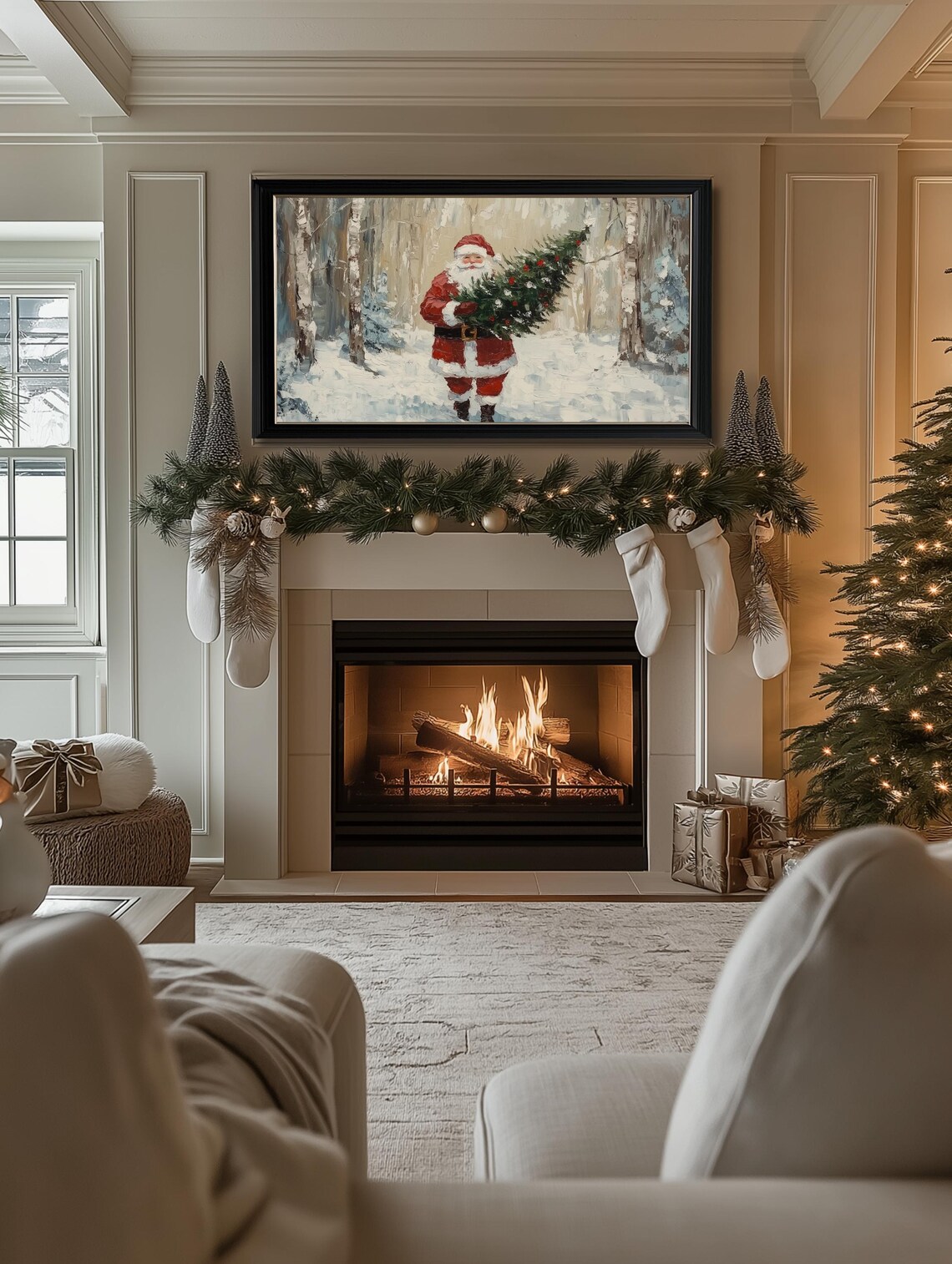 Christmas Santa Claus With Christmas Tree Art Print - Image 2