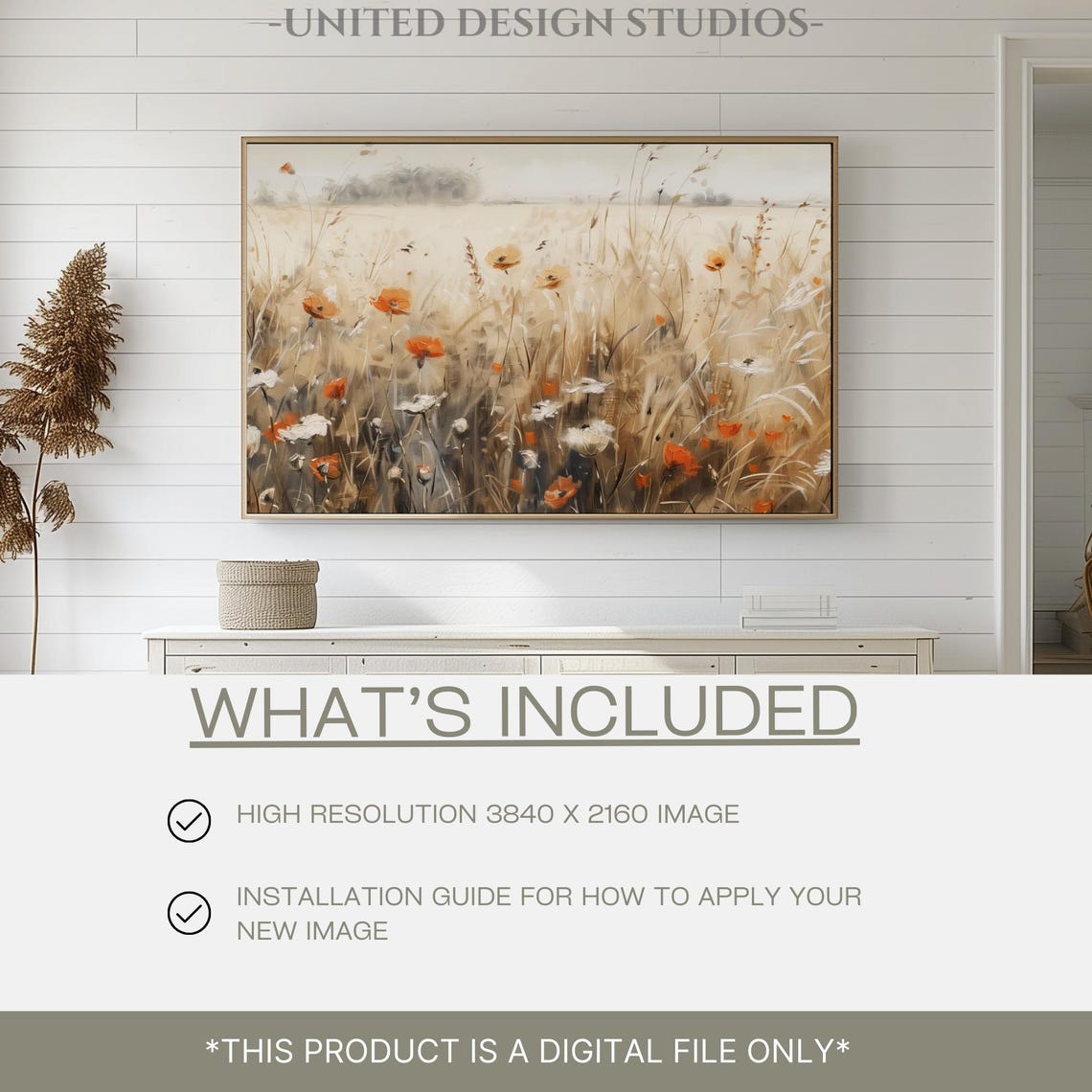 Orange Poppies Wildflower Field Beige Autumn Meadow Painting Poster - Image 2