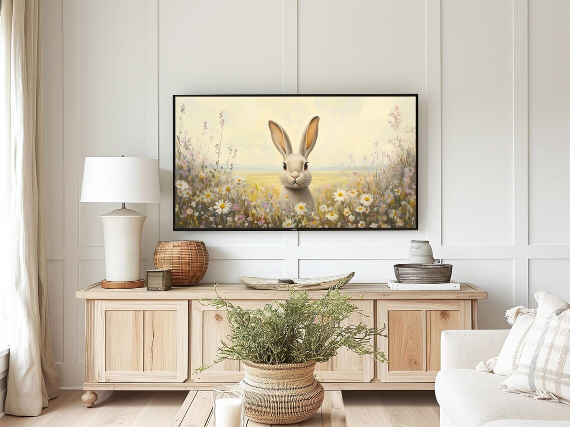 Cute Easter Bunny, Spring Wildflowers Art Print - Image 4
