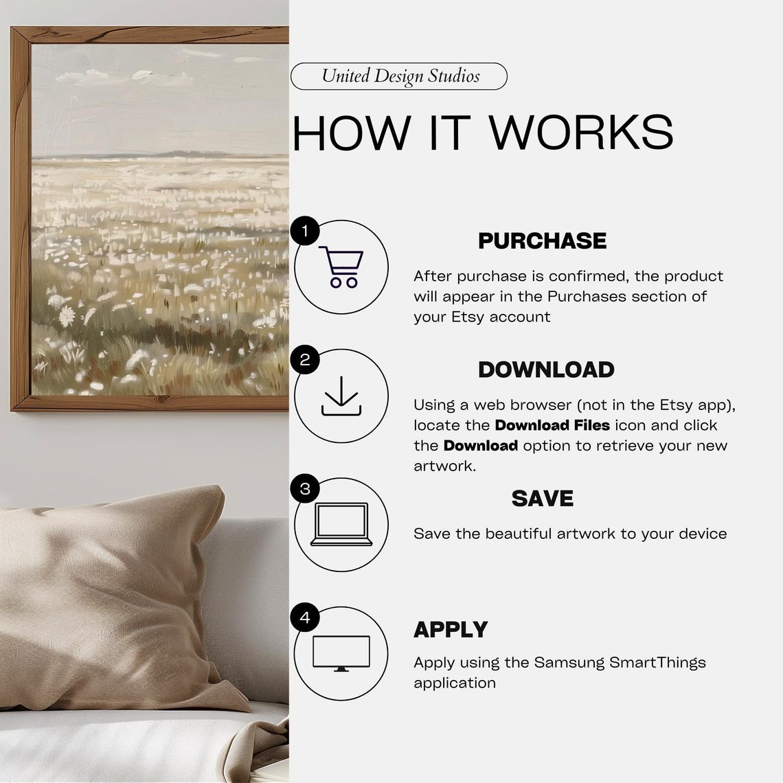 White Wildflowers Marsh Field Neutral Beige Landscape Poster - Image 3