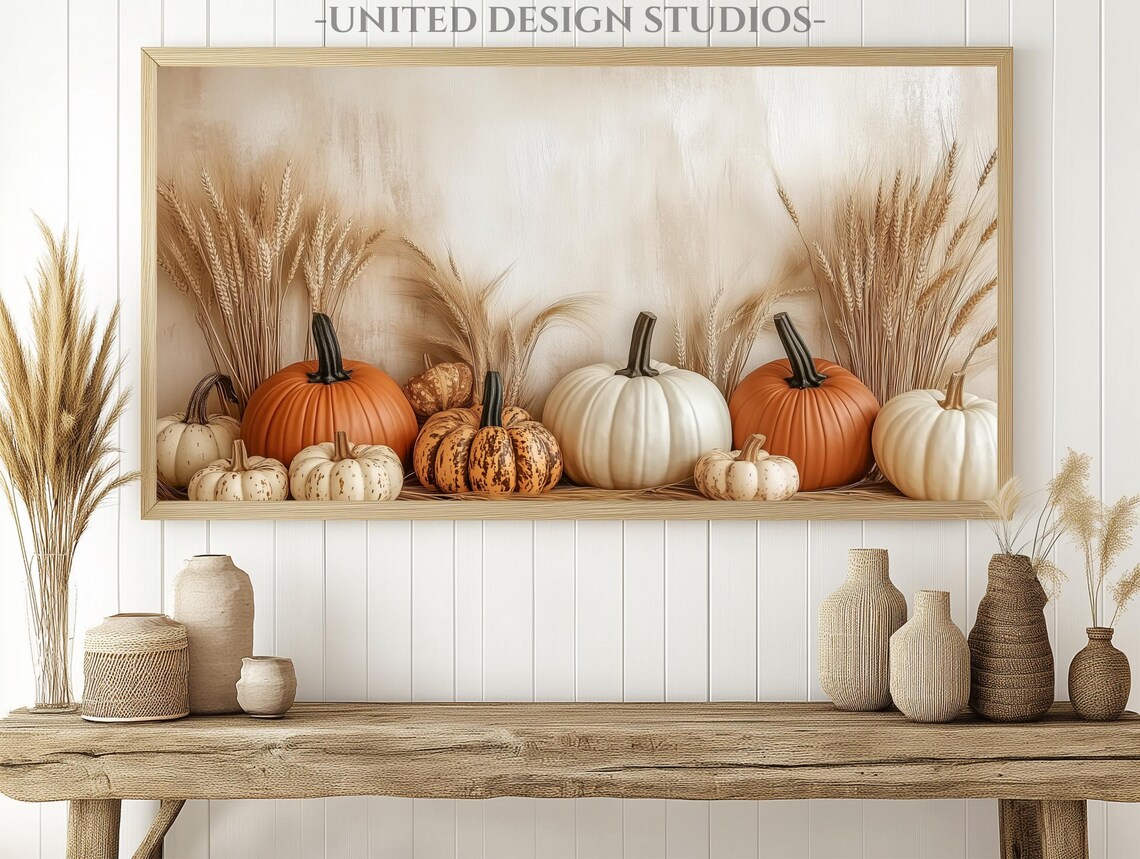 Pumpkins Wheat Stalks Rustic Thanksgiving Harvest Display Frame TV Poster - Image 2