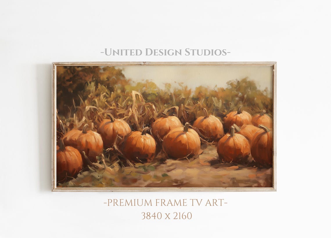 Fall Pumpkin Patch Harvest Field Warm Oil Painting Autumn Poster