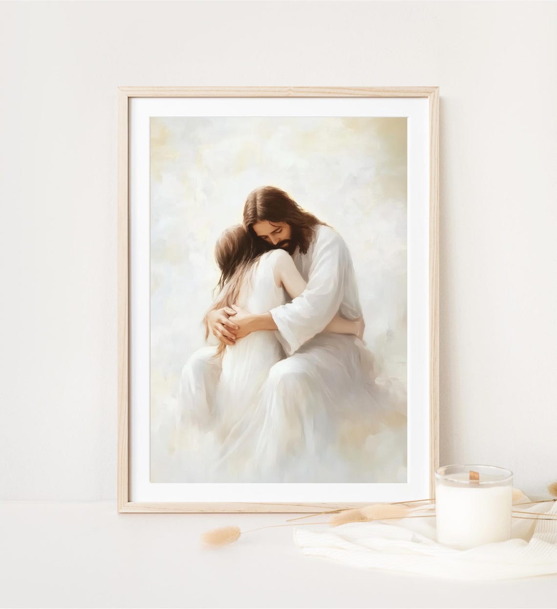 Jesus Comforting Woman Embrace White Christian Faith Wall Poster - Image 4