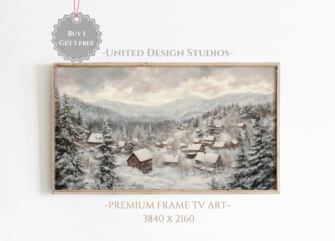 Winter Mountain Town Christmas Village Art Print