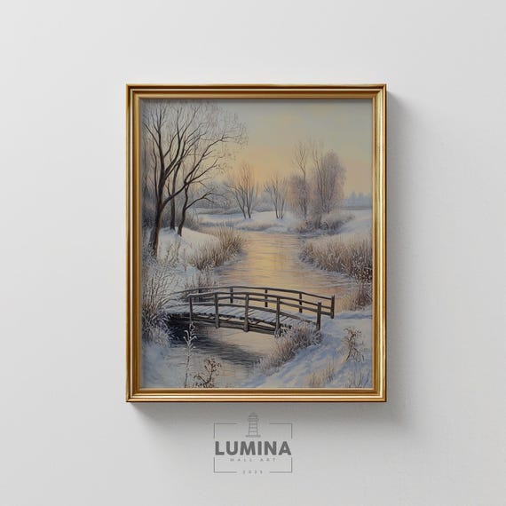 Frozen Countryside With A Winding River Serene Winter Landscape Snowy Nature Print Rustic Farmhouse Wall Art 202