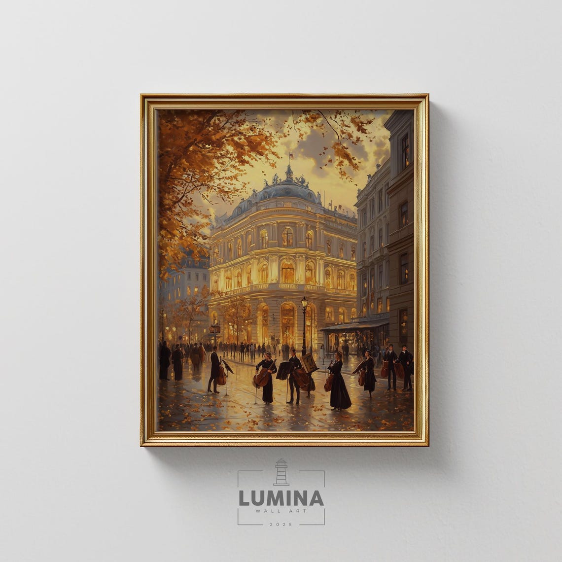 Grand Opera House At Dusk Autumn Street Musicians Evening Poster