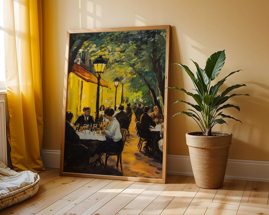 Parisian Cafe Evening Impressionist Outdoor Dining Art Poster