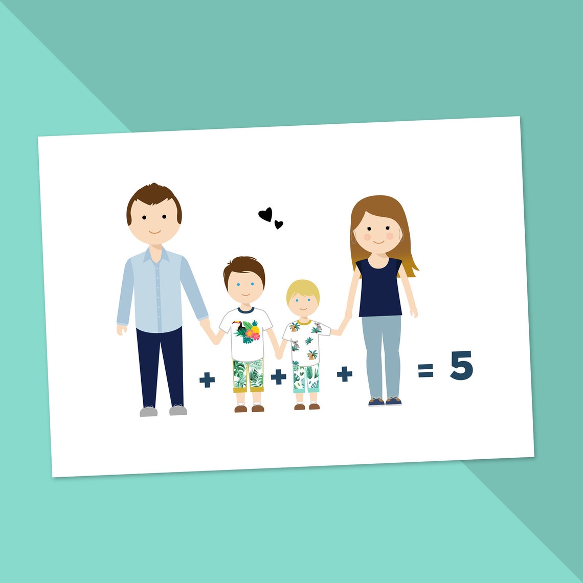 Personalized Butler Family of Five Illustration Portrait Poster - Image 2