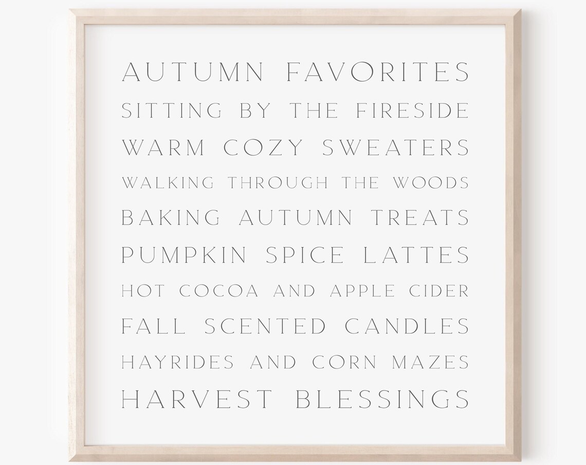 Autumn Favorites Cozy Fall Bucket List Typography Sign Poster