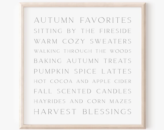 Autumn Favorites Cozy Fall Bucket List Typography Sign Poster