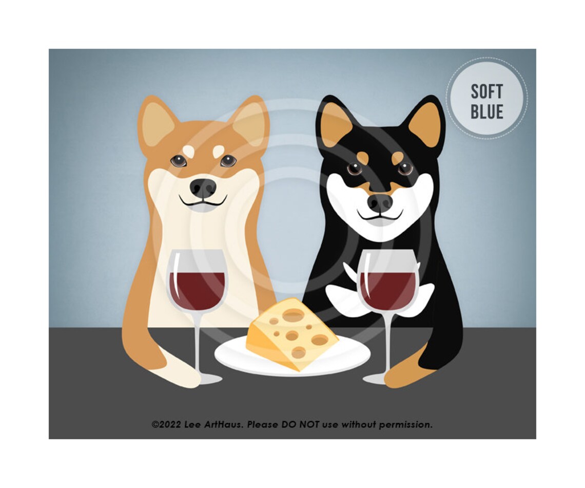644dp Dog Art Prints Two Shiba Inu Dogs Drinking Wine Wall Art Shiba Inu Decor Wine And Cheese Shiba Inus Pet Portrait Funny Dog - Image 2