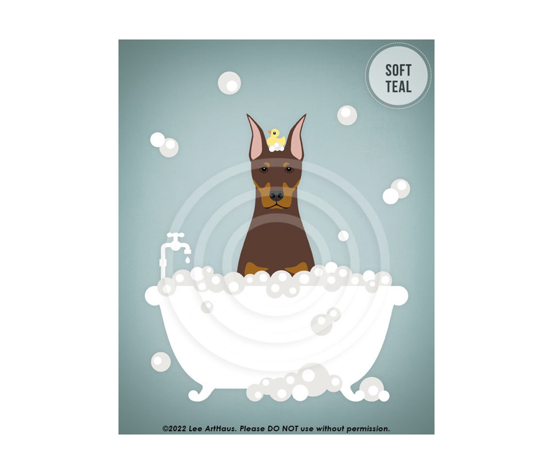 Red Doberman Pinscher Bubble Bath Bathtub Rubber Duck Wall Art Poster - Image 4
