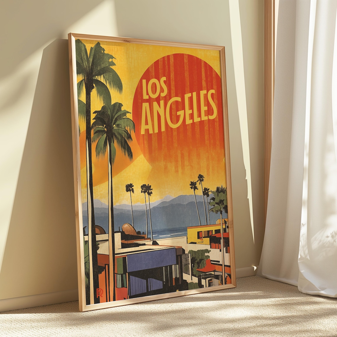 Los Angeles Sunset Vintage Retro Mid-Century Poster