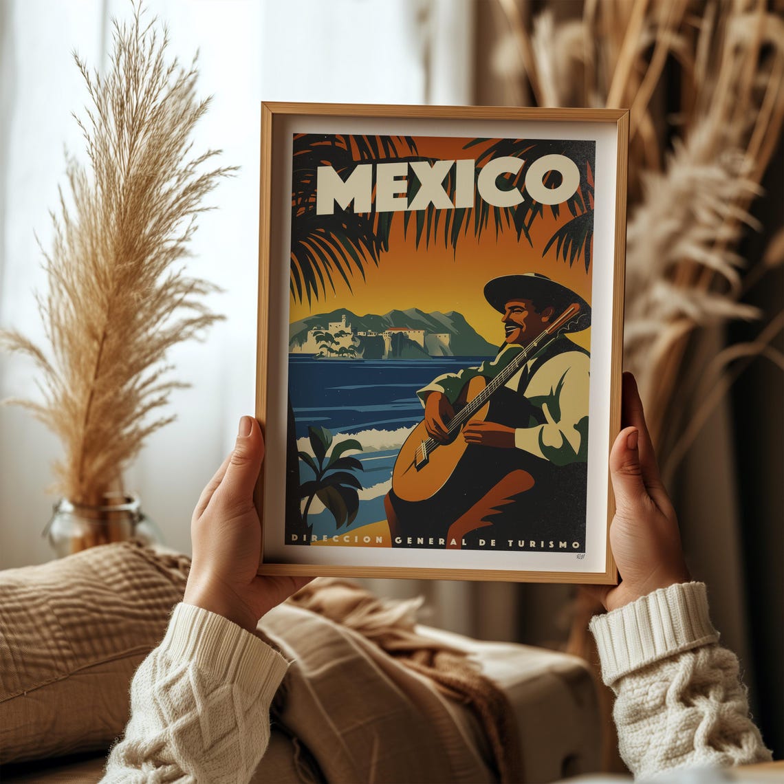 Mexico Mariachi Guitar Player Seaside Retro Tourism Artwork Poster - Image 6