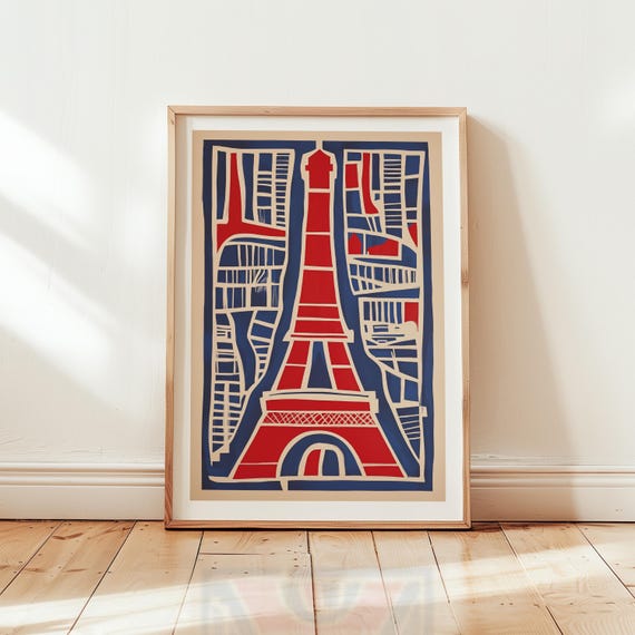 Paris Abstract Eiffel Tower Poster Vintage Paris Print Retro Eiffel Tower Home Decor Paris Wall Art