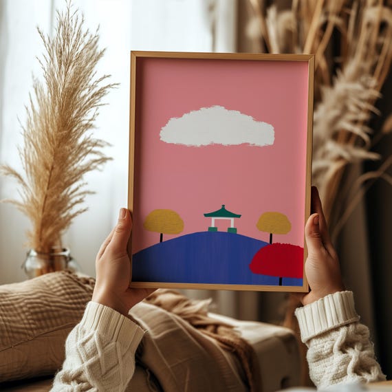Minimalist Japanese Pavilion Art Print Zen Inspired Wall Art Kawai Torii Art Nursery Wall Art
