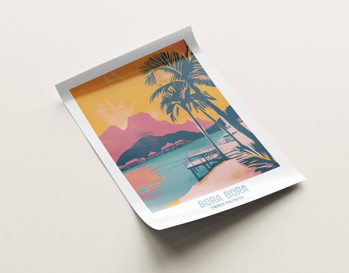 Bora Bora French Polynesia Overwater Bungalows Sunset Poster - Image 4
