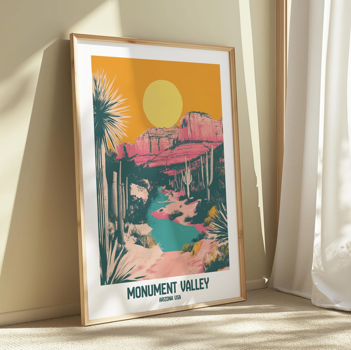 Monument Valley Arizona Desert River Cactus Sunset Scene Poster - Image 4