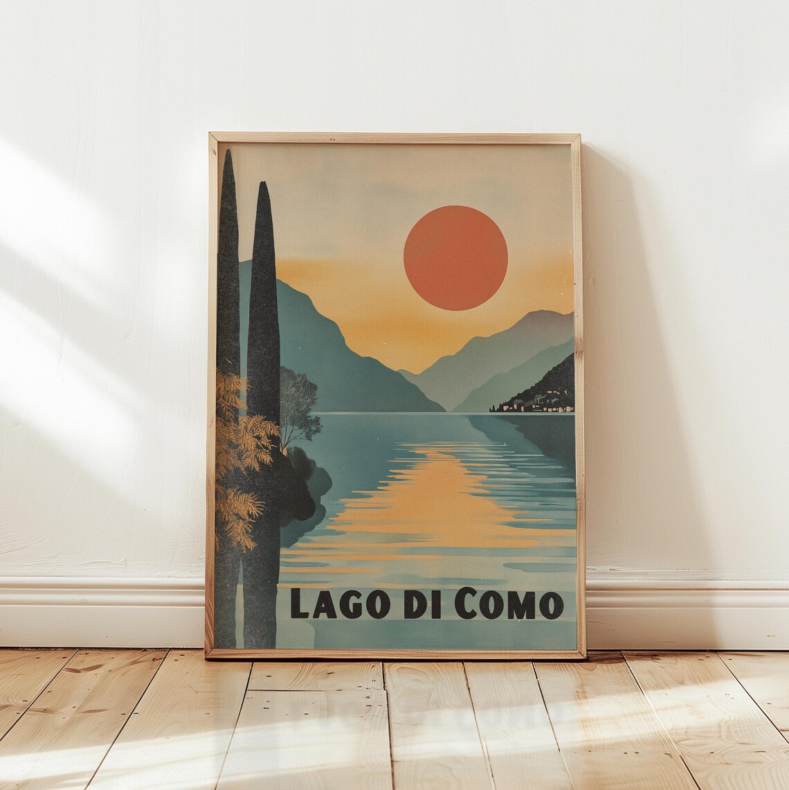 Vintage Lake Como Travel Poster, Abstract Italy Art