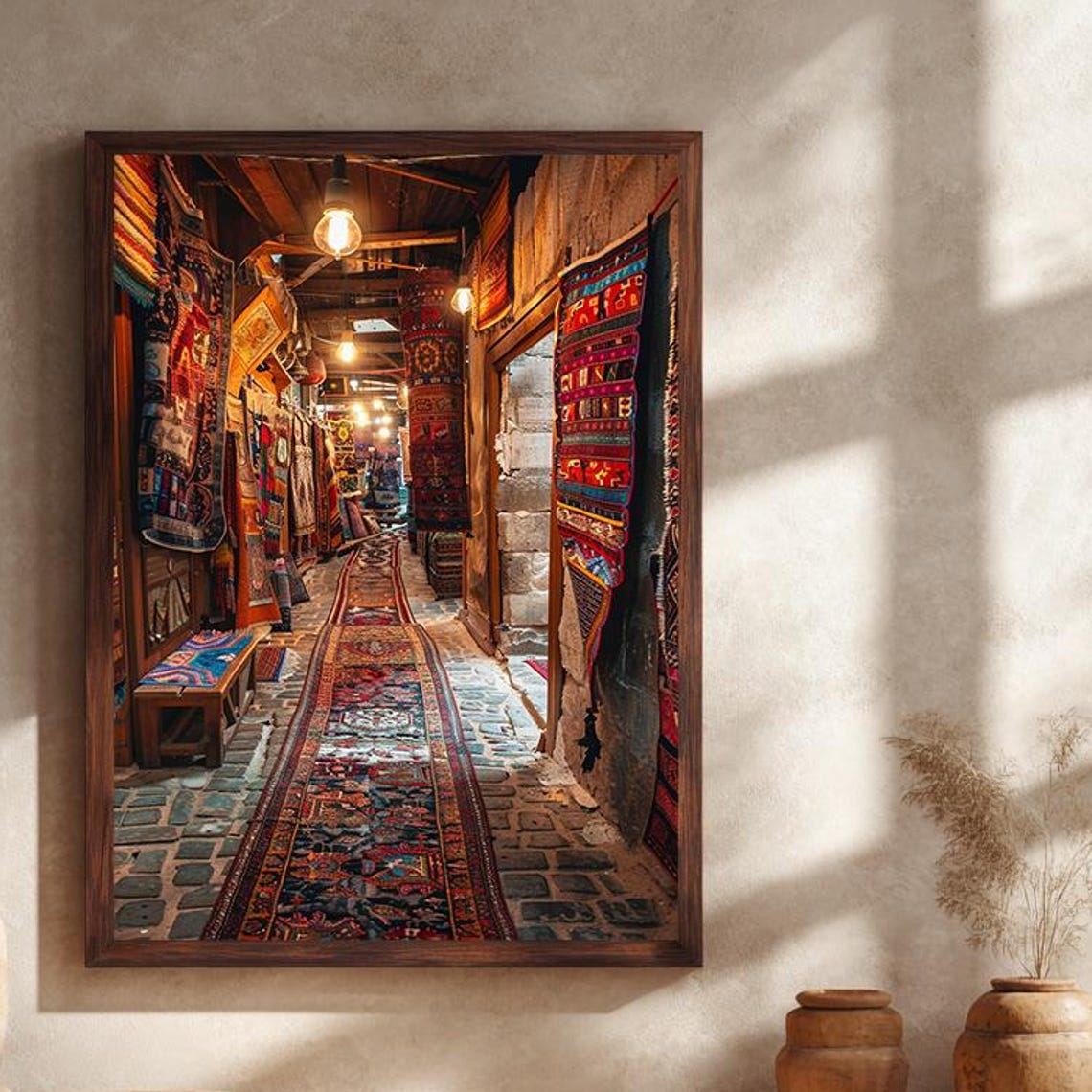 Oriental Rug Shop Corridor Lamp Light Textile Market Scene Poster