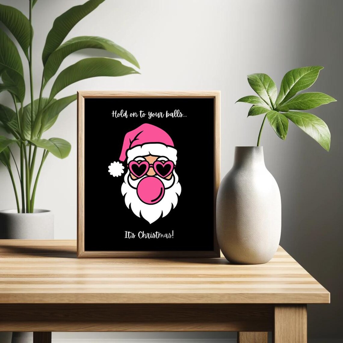 Pink Santa Heart Sunglasses Bubblegum Black Christmas Funny Poster - Image 2