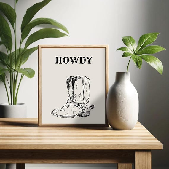 Howdy Poster Vintage Cowboy Boots Print Western Inspired Wall Art