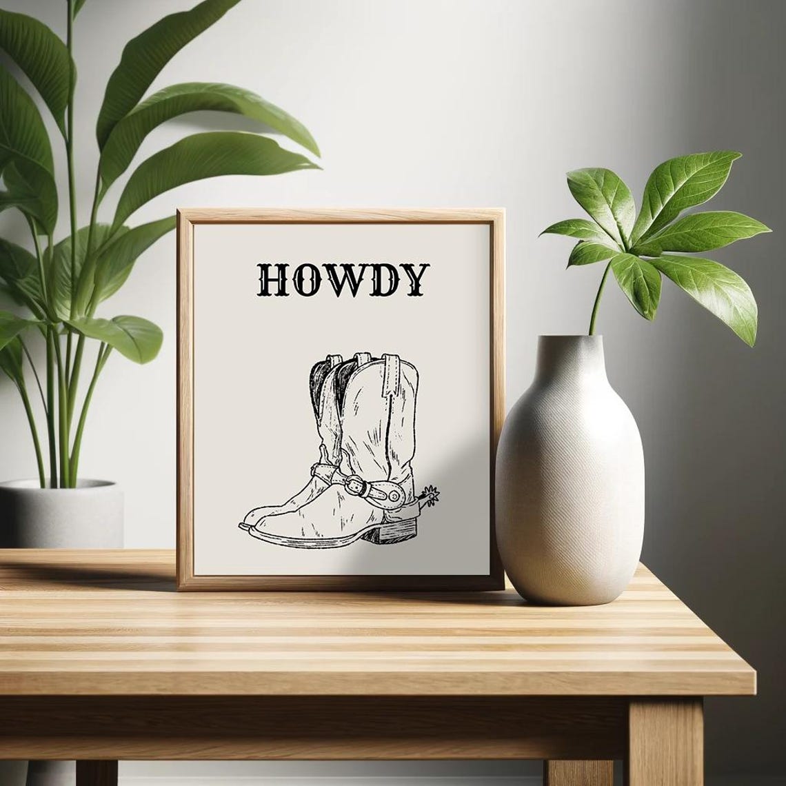 Howdy Cowboy Boot Vintage Sketch Rustic Western Wall Decor Poster