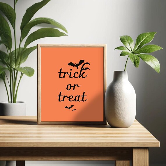 Trick or Treat Cute Orange Halloween Bats Spooky Season Poster