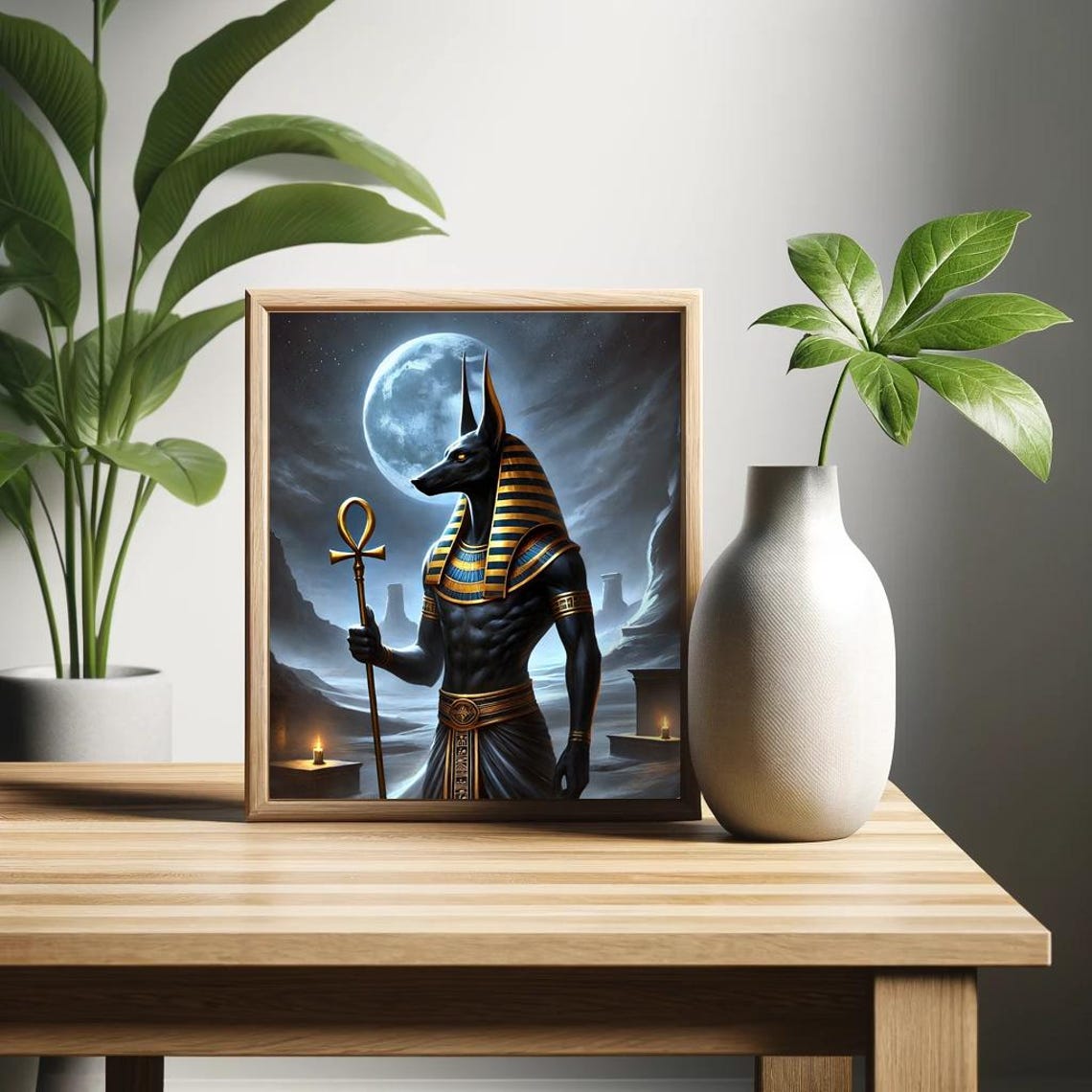 Anubis Egyptian God Under Full Moon Night Divine Mythology Print - Image 2