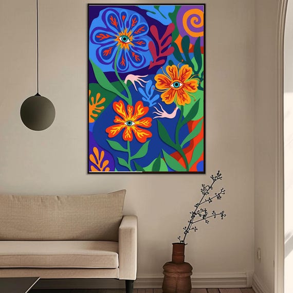 Henri Matisse Flowersurreal Floral Art Print Abstract Modern Wall Decor Whimsical Home Poster Eye Flower Printcolorful Hanging