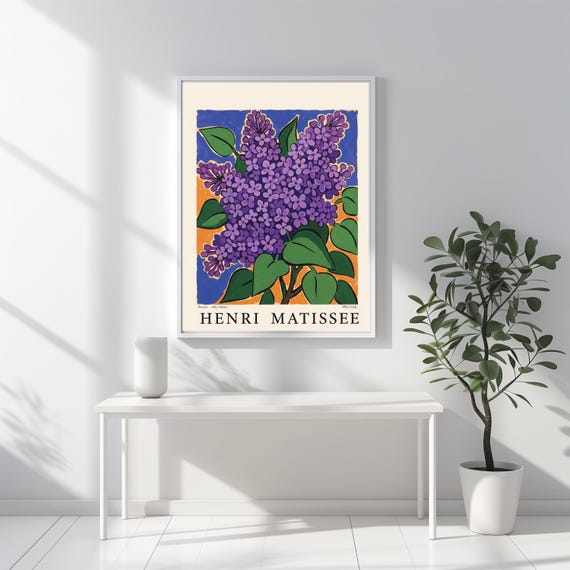 Matisse Inspired Poster Purple Lilac Blossoms Art Print Vertical Wall Decor Modern Artwork Floral Home Decoration Matte