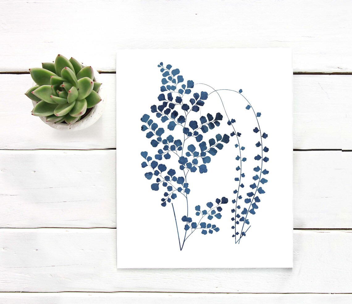 Indigo Blue Fern Maidenhair Fronds Minimalist Botanical Poster - Image 3