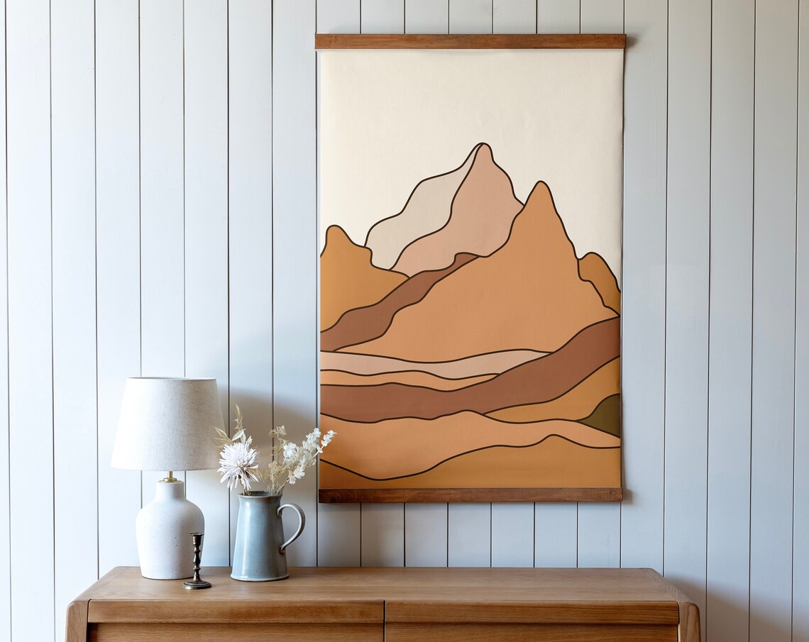 Boho Abstract Mountain Art Print, Desert Landscape