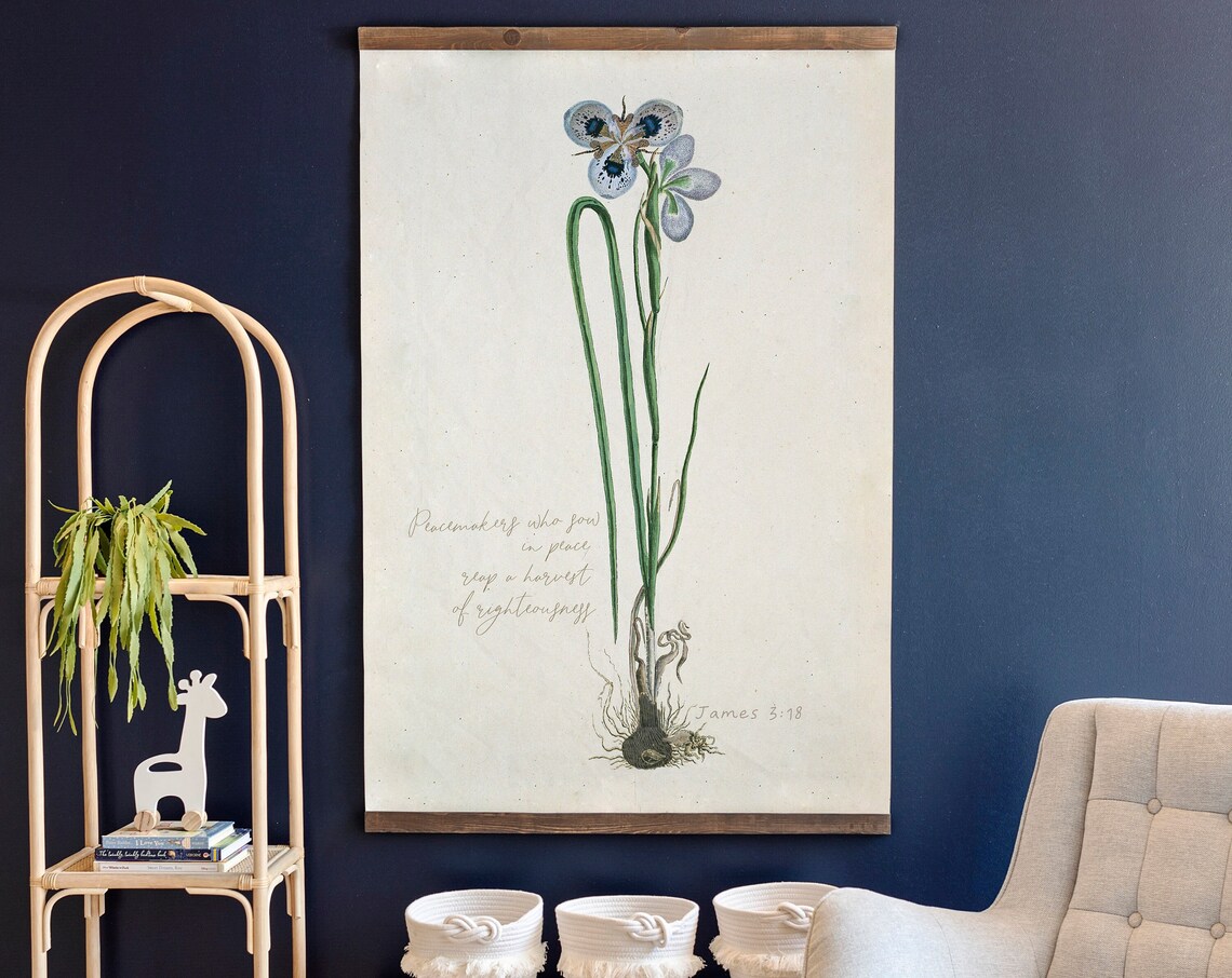 James 3:18 Peacemakers Quote With a Vintage Iris Botanical Study Poster