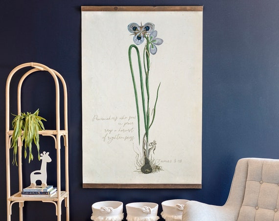 Botanical Scripture Art Vintage Botanical Scripture Peacemakers Scripture Vintage Botanical Tapestry Wall Hanging Vertical 405