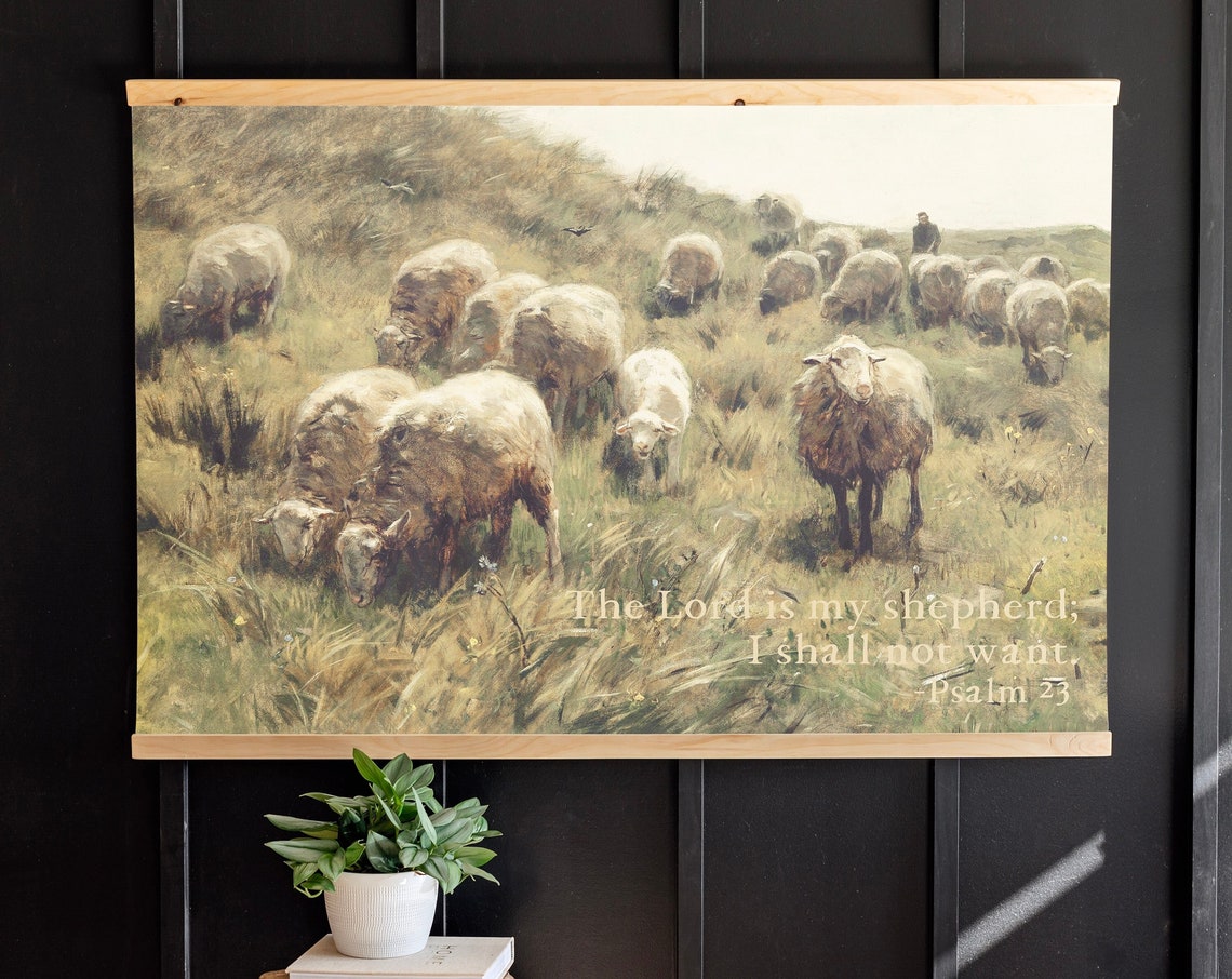 Psalm 23 The Lord Is My Shepherd Over a Vintage Sheep Painting Poster - Image 3