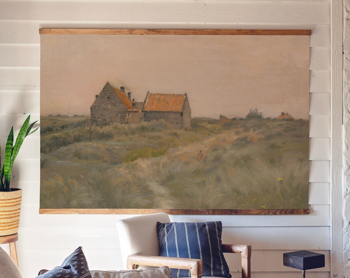 Rustic Stone Barn Countryside Field Vintage Oil Painting Poster - Image 3